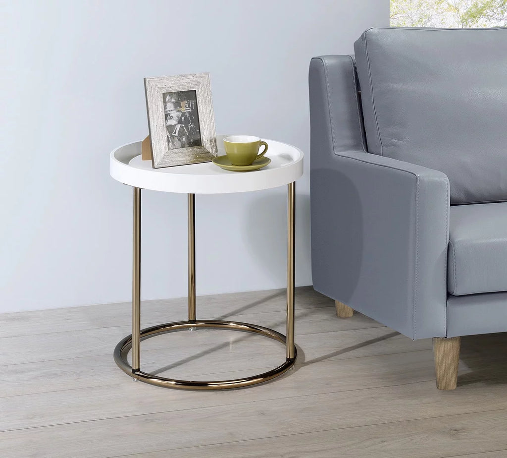 White Mid-Century Side Table with Copper Legs W6520