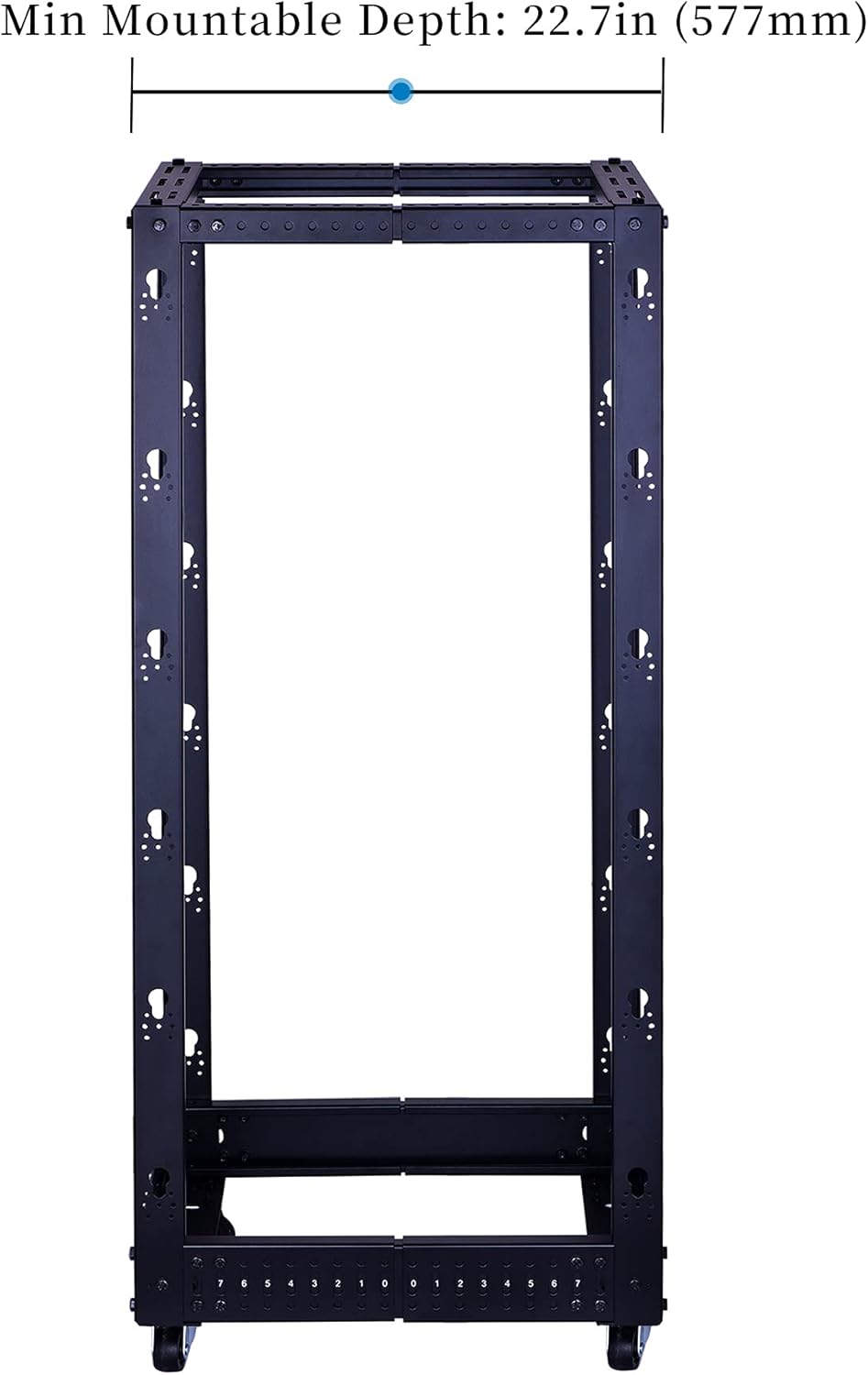 25U Open Frame Server Rack, 4 Post Adjustable Depth with Casters F152490