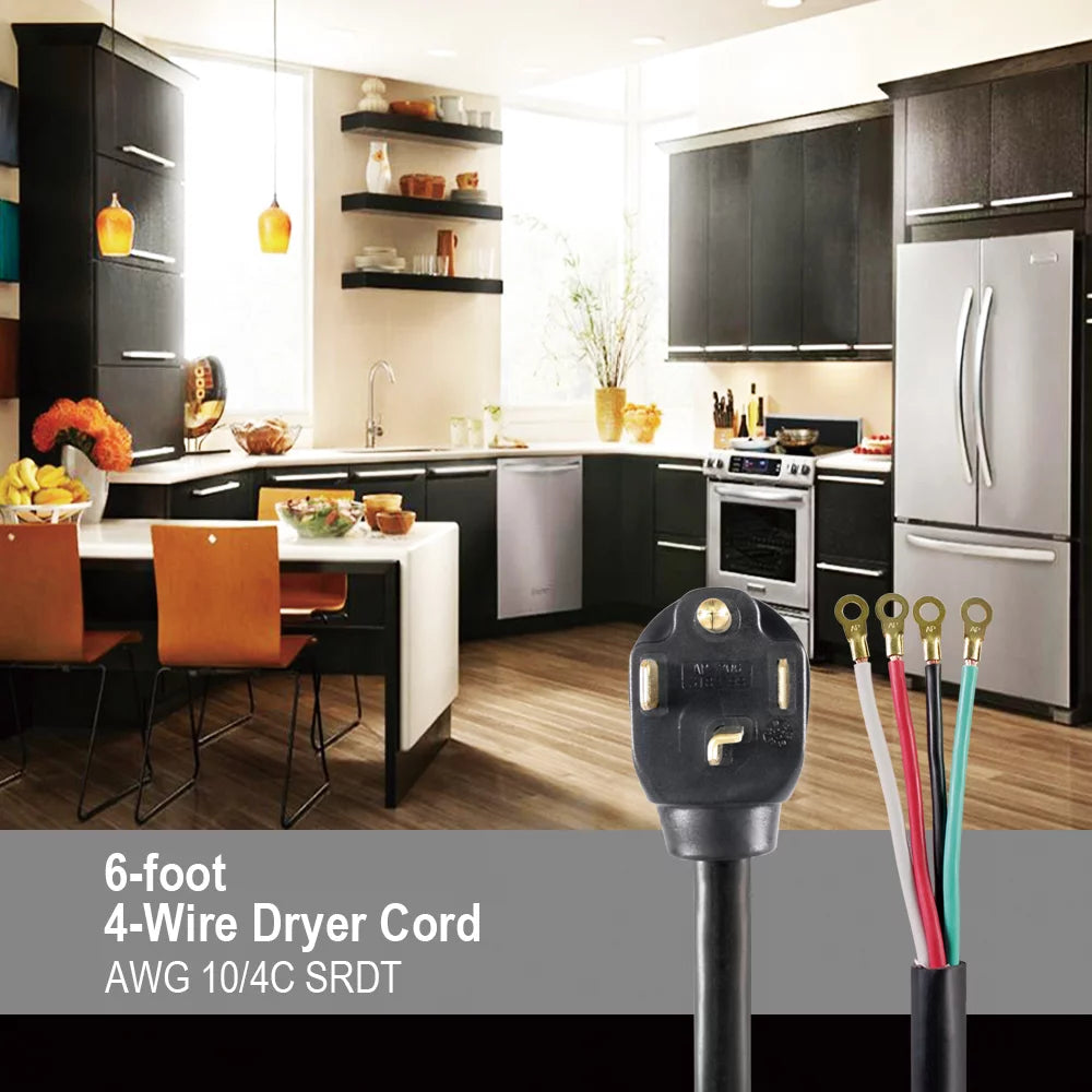 6FT 10AWG 4 Prong Black Dryer Cord Z450104
