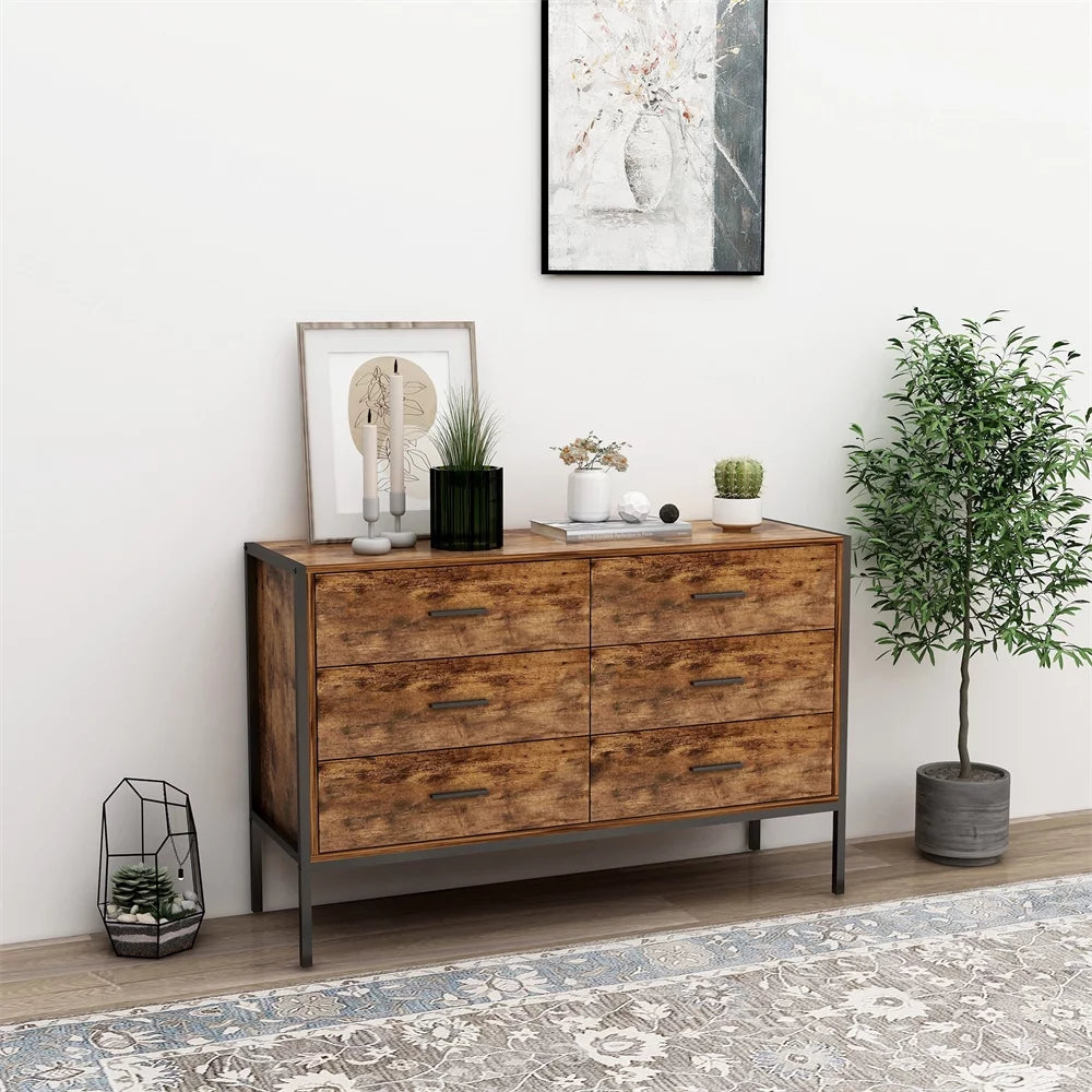 Rustic Brown 6 Drawer Wood Dresser O668