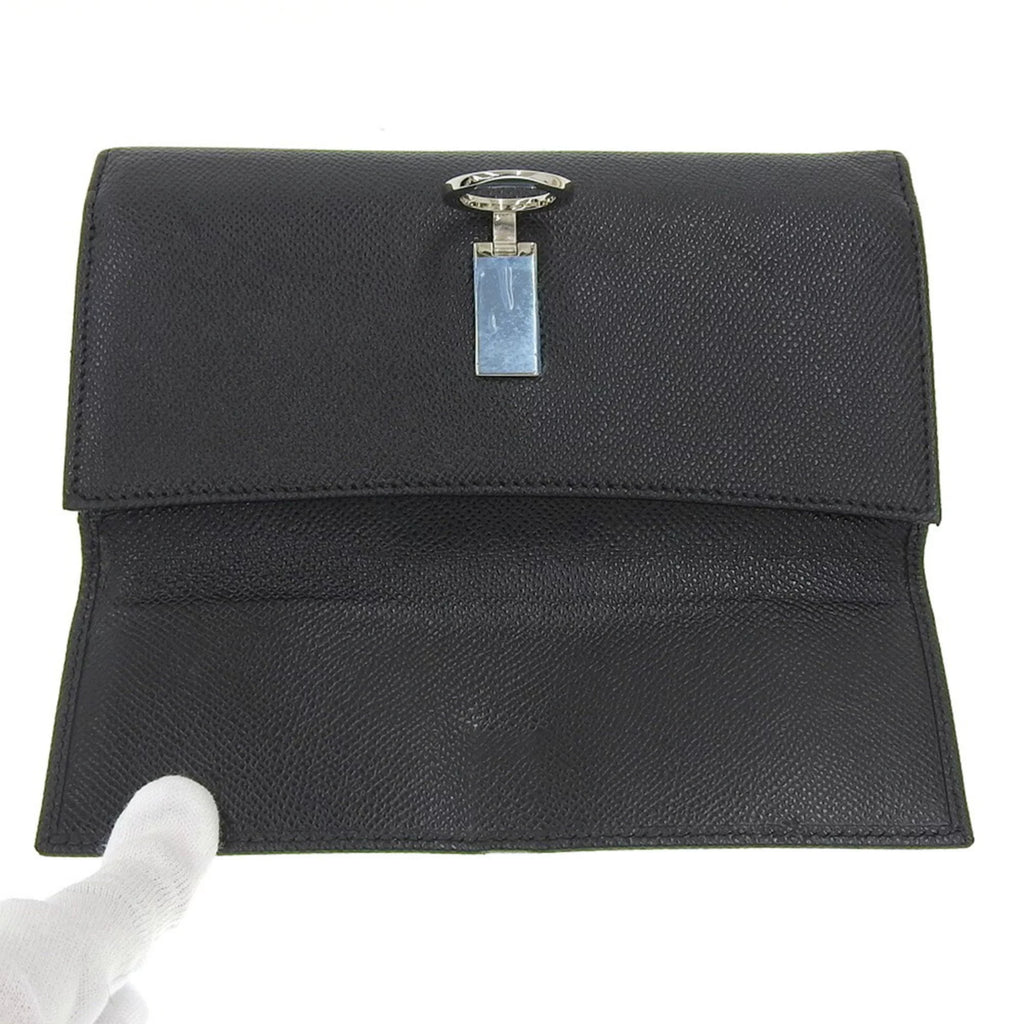 Pre-Owned Black Leather Long Wallet X21551