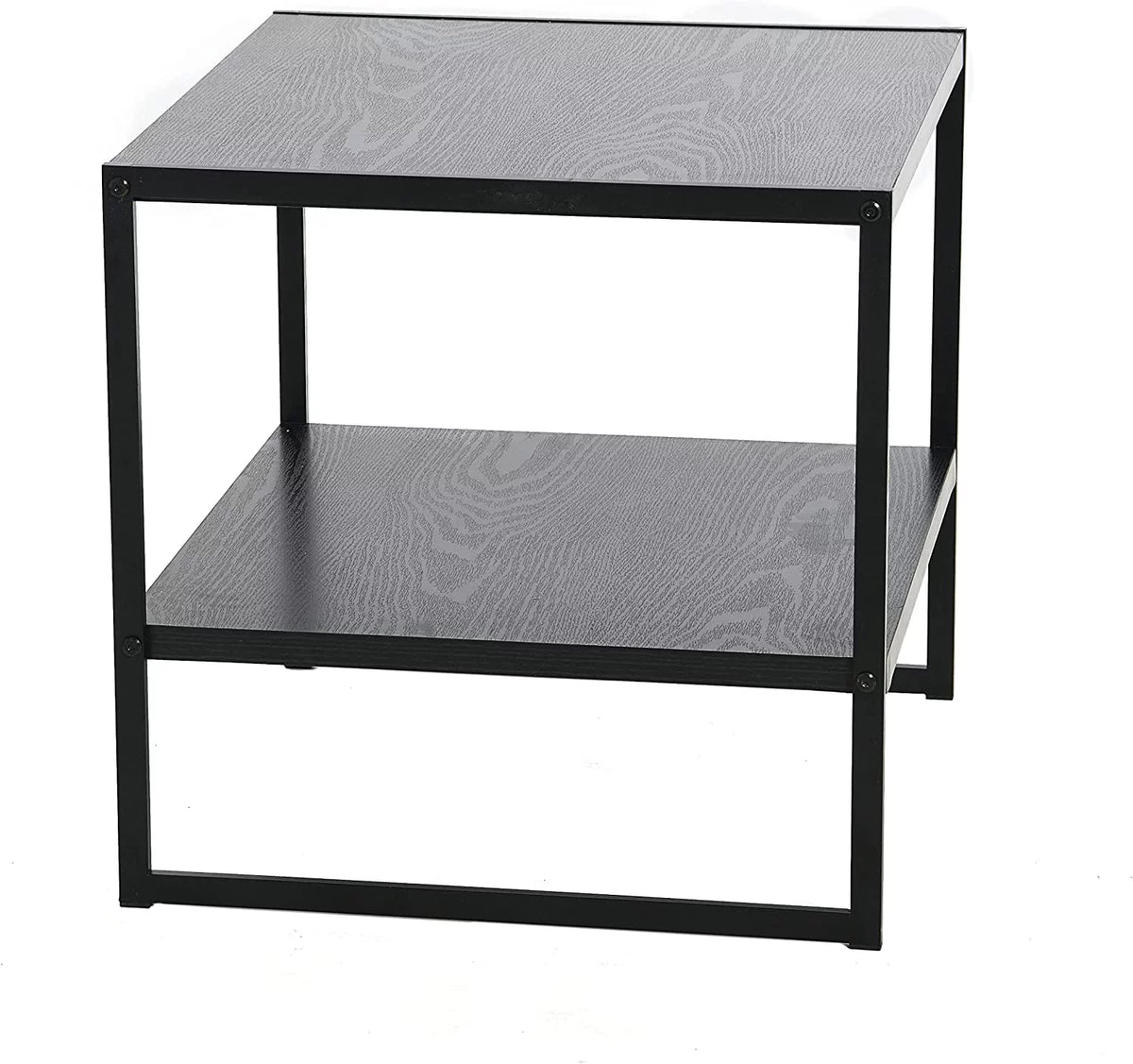 Black Metal and Faux Wood End Table with Storage Shelf L912