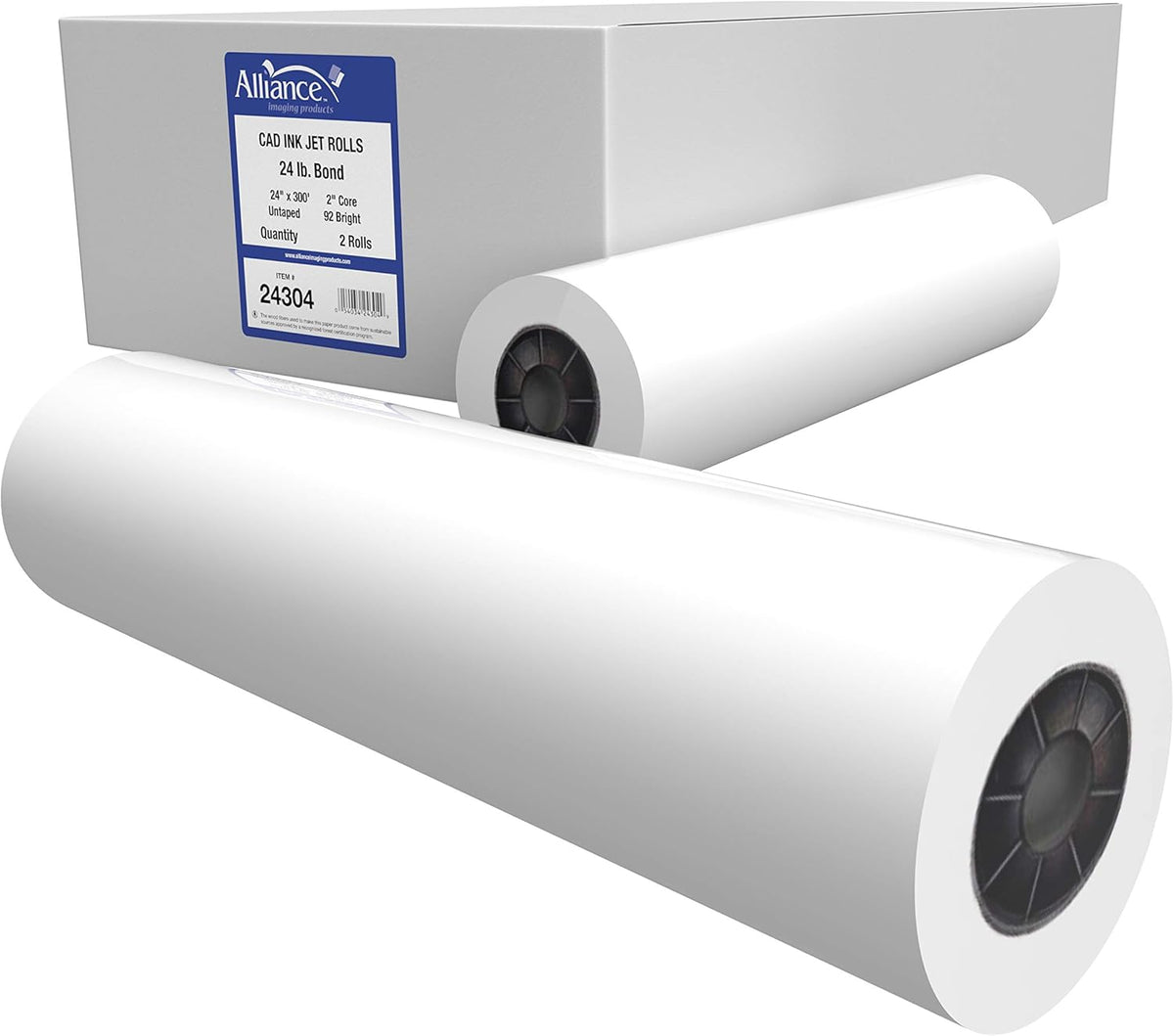 24" x 300' CAD Bond Paper Rolls (20lb, 2 Rolls, 2" Core) L72910