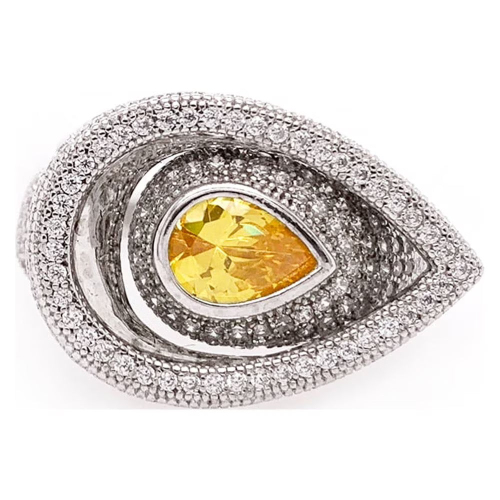 Pear Cut Fancy Yellow Engagement Ring Rhodium Plated Sterling Silver Ring Y306029