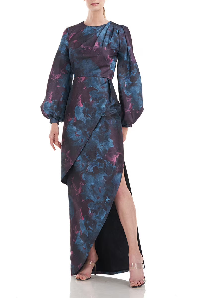 Deep Teal Floral Jacquard Dress L21165