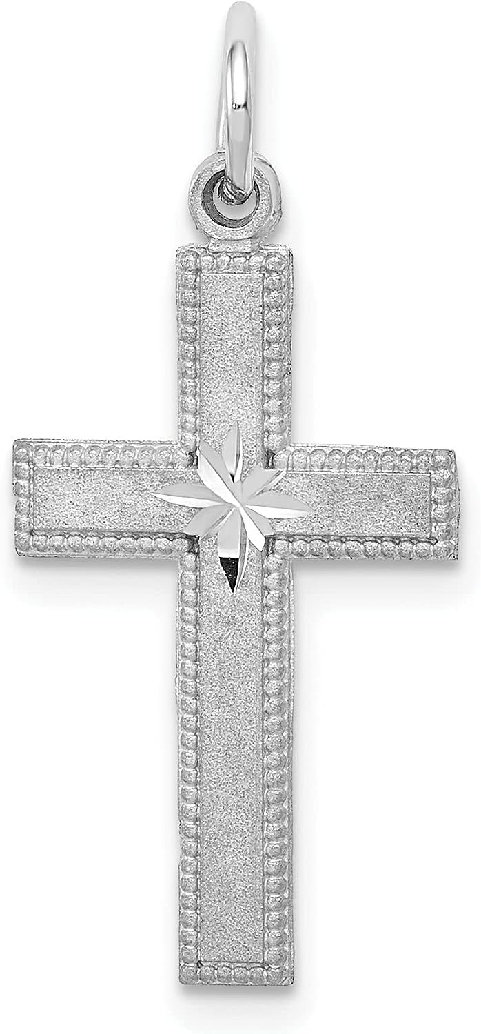 Solid 10k White Gold Diamond-cut Cross Pendant 27mm R663