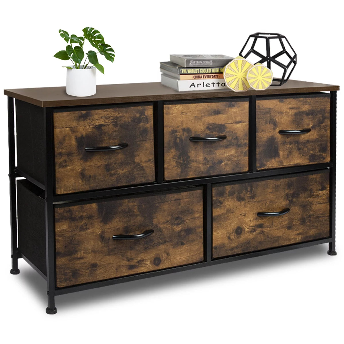 Rustic Brown 5 Drawer Fabric Dresser A41716