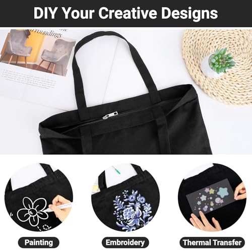 6 Packs Canvas Tote Bag with Zipper B126491