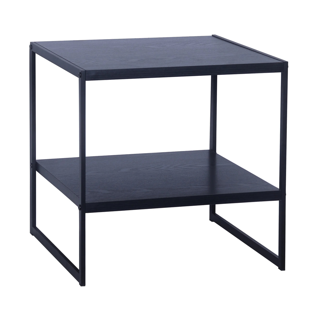 Black Metal and Faux Wood End Table with Storage Shelf L912