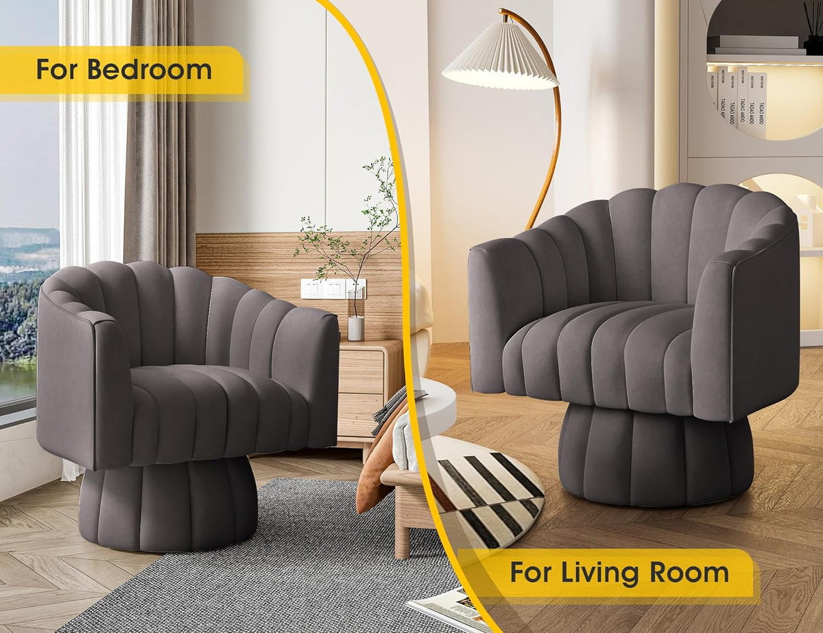 Grey Velvet Swivel Barrel Accent Sofa Chair P891