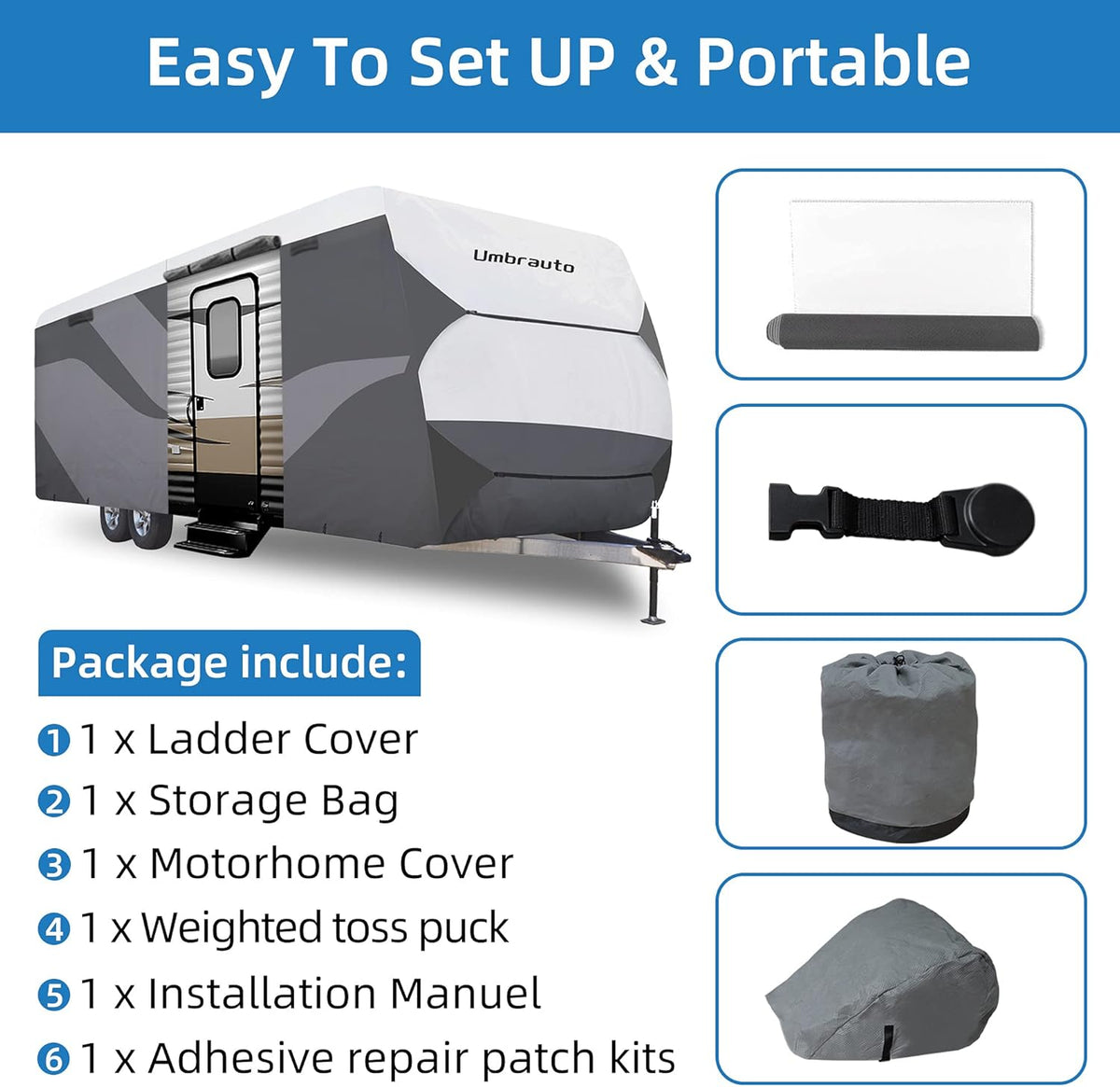 Gray/White Waterproof Travel Trailer RV Cover K788378