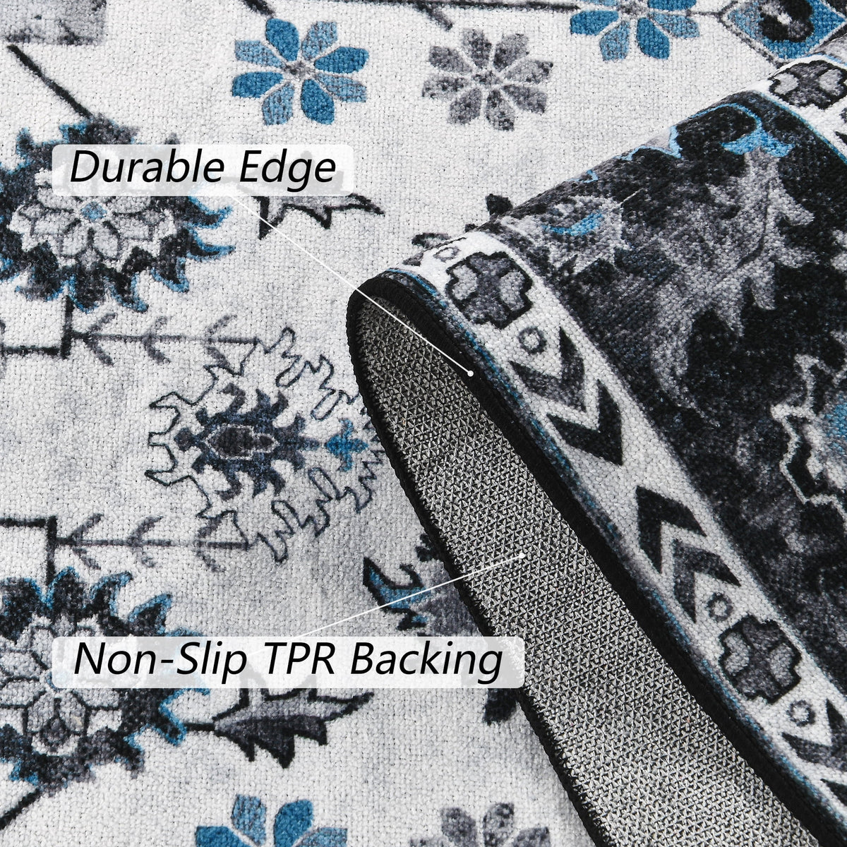 Machine Washable Area Rug 5'x8' Black W24633