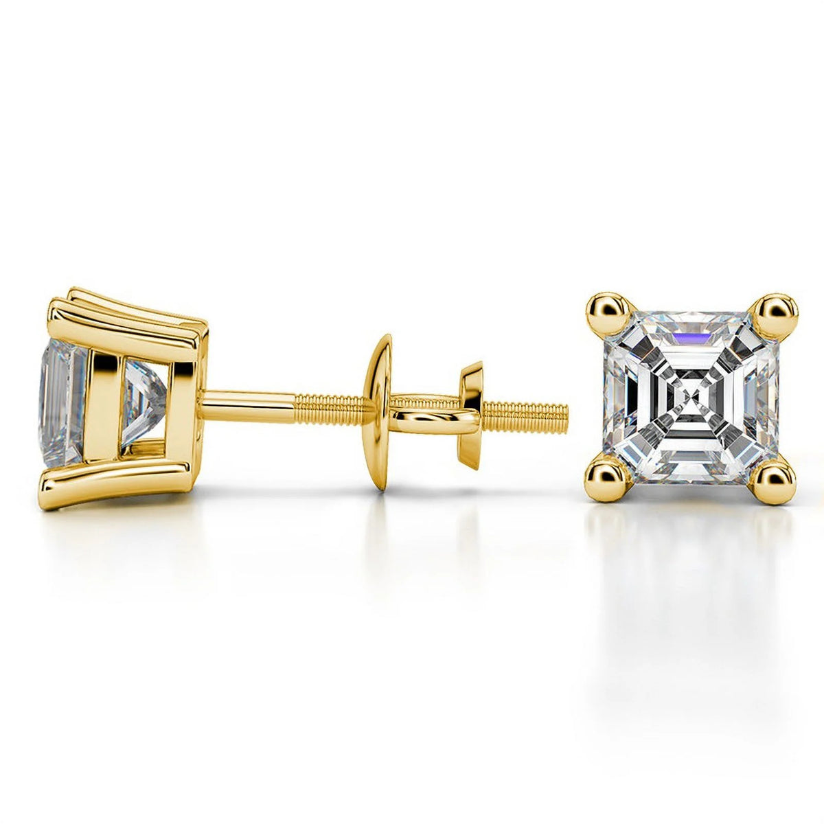18K Yellow Gold Asscher Cut Moissanite Stud Earrings S1409
