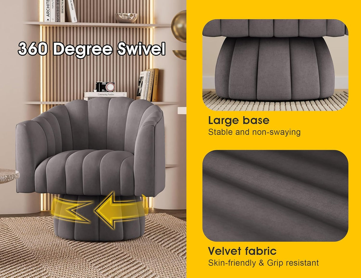 Grey Velvet Swivel Barrel Accent Sofa Chair P891