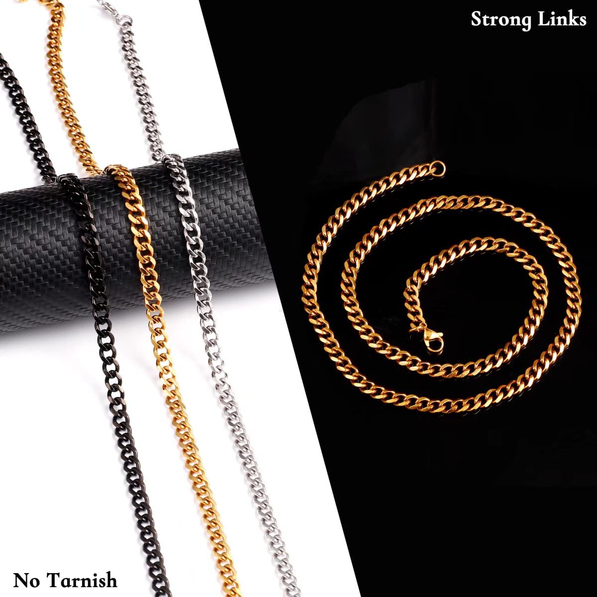 Gold Plated Stainless Steel Black Chunky Cuban Link Chain Necklace L23694