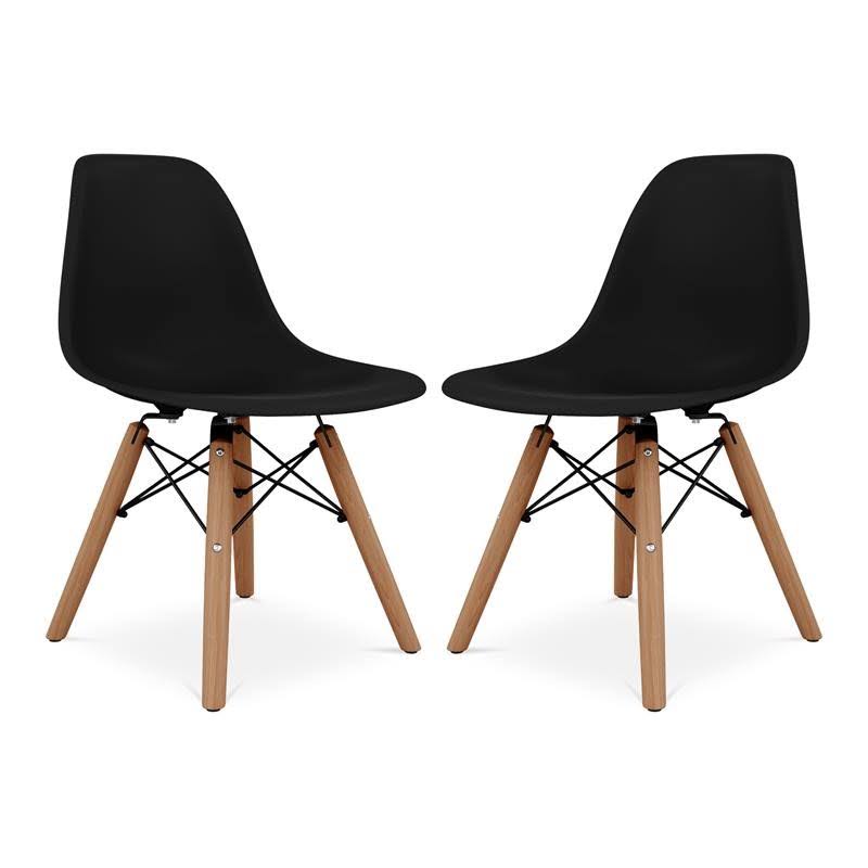 Black Plastic and Wood Kids Chairs Set of 2 J6785