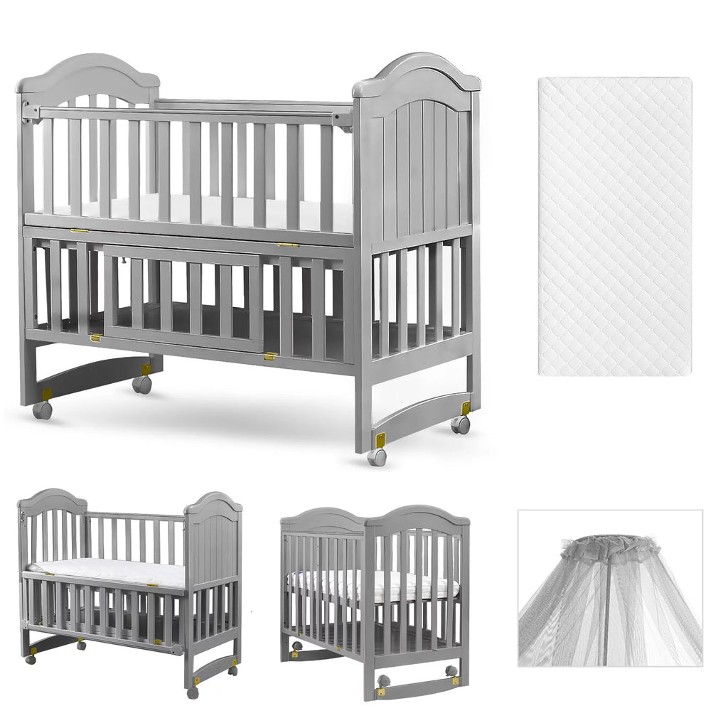 6-in-1 Convertible Mini Crib with Mattress and Mosquito Net A691289