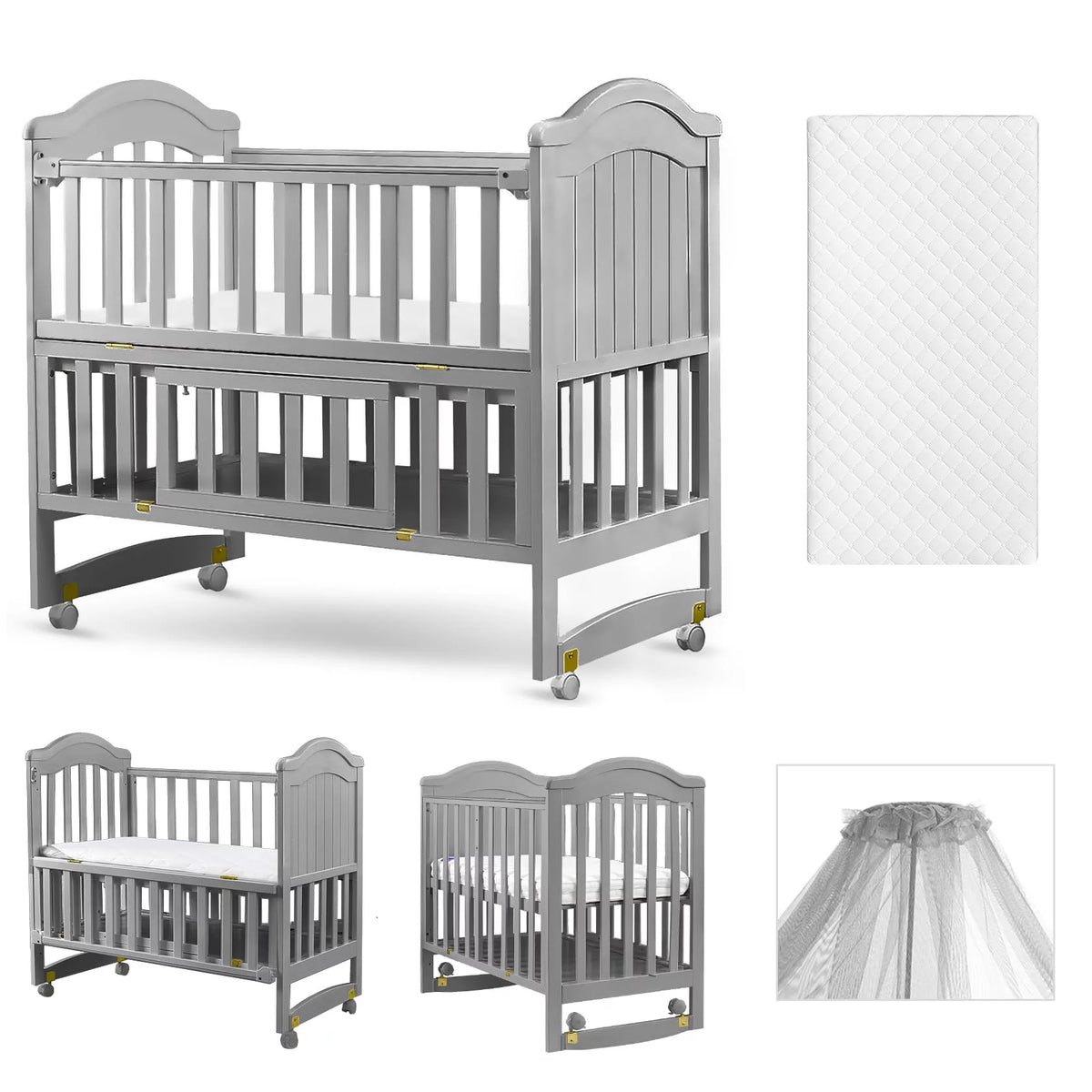 6-in-1 Convertible Mini Crib with Mattress and Mosquito Net A691289