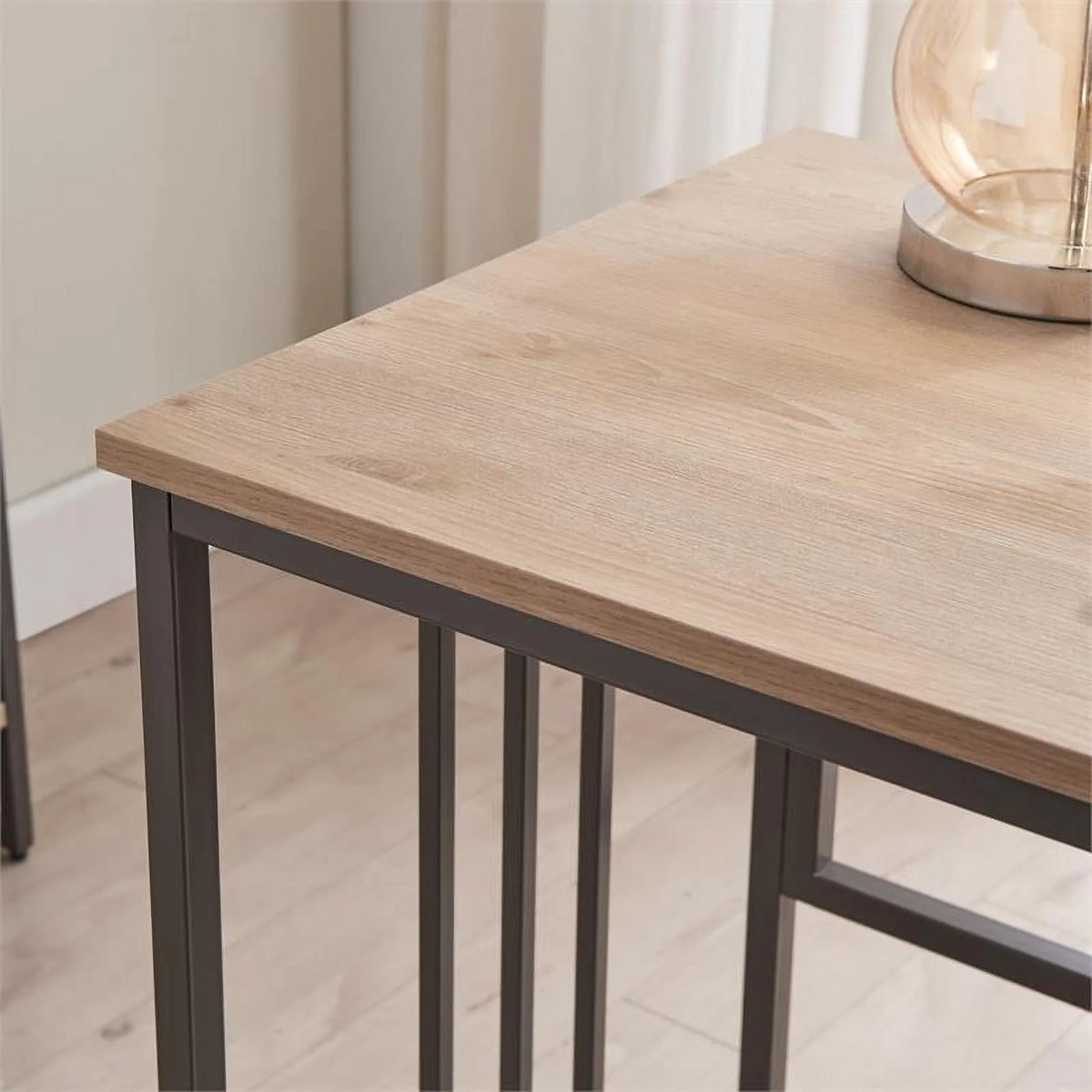 White Oak Gunmetal Slatted Desk W2154