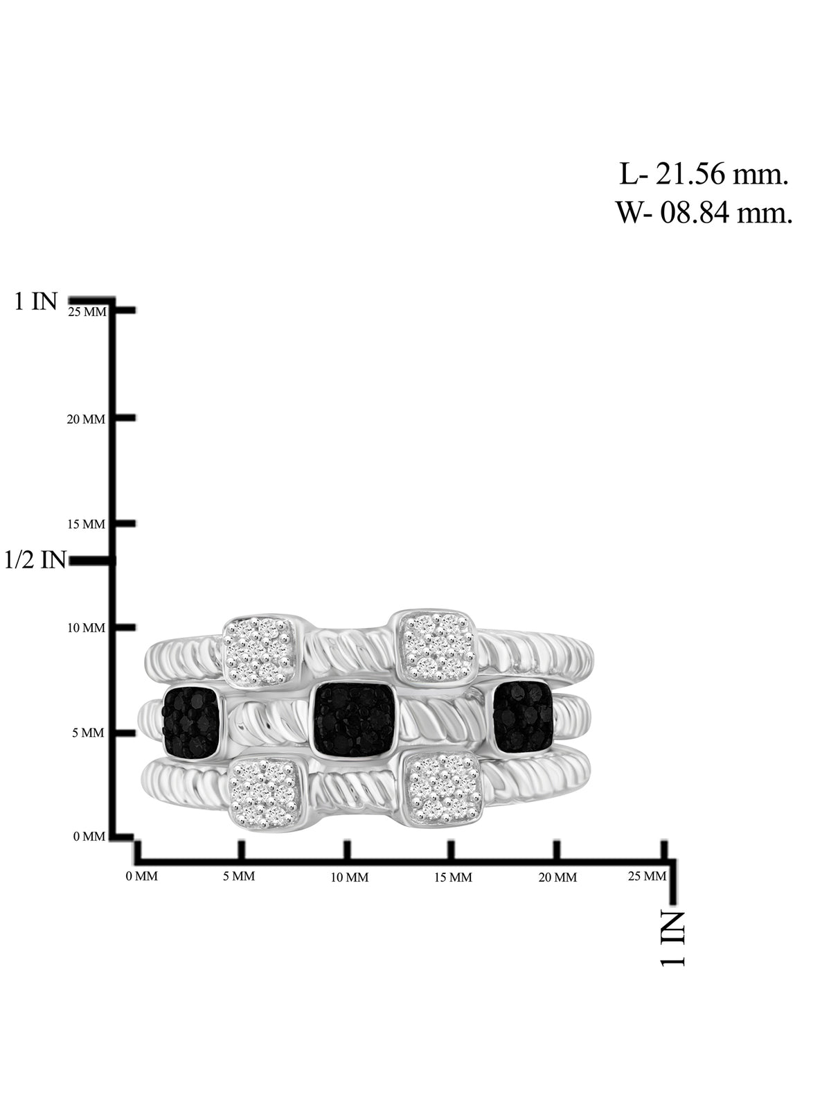 Black And White Diamond Sterling Silver Stackable Ring R19307
