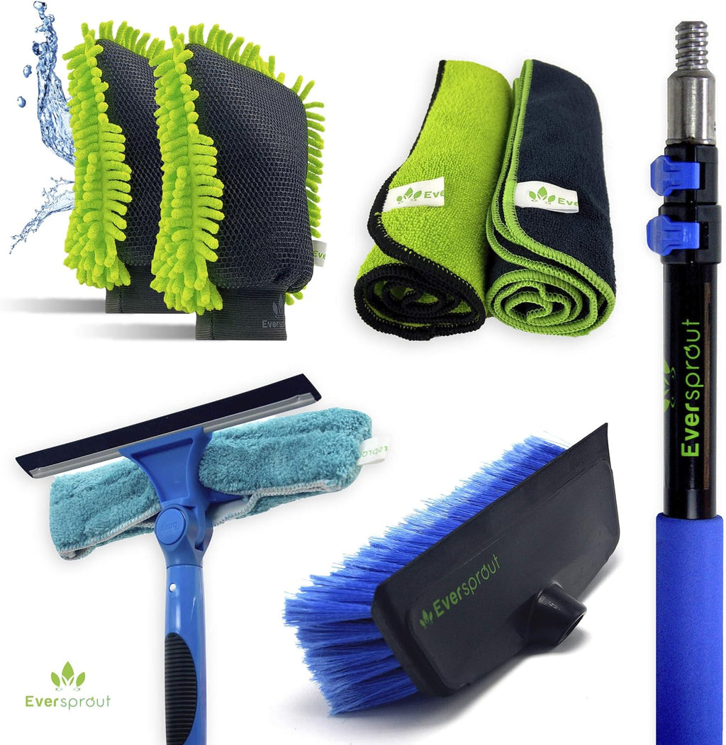 7-to-25 Foot Car Wash Kit with Extension Pole, Scrub Brush, Squeegee, Carwash Mitts, Microfiber Towels W160832