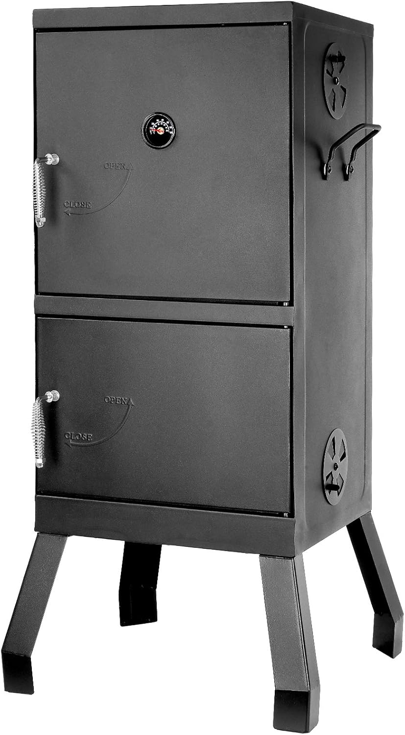 Black Square Charcoal Water Smoker and Grill with Thermometer O851