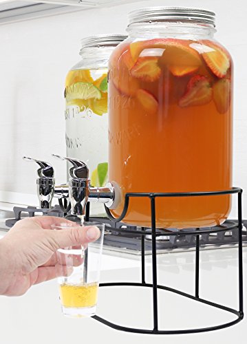 Glass Drink Dispenser Set of 2 1 Gallon with Stand K844230