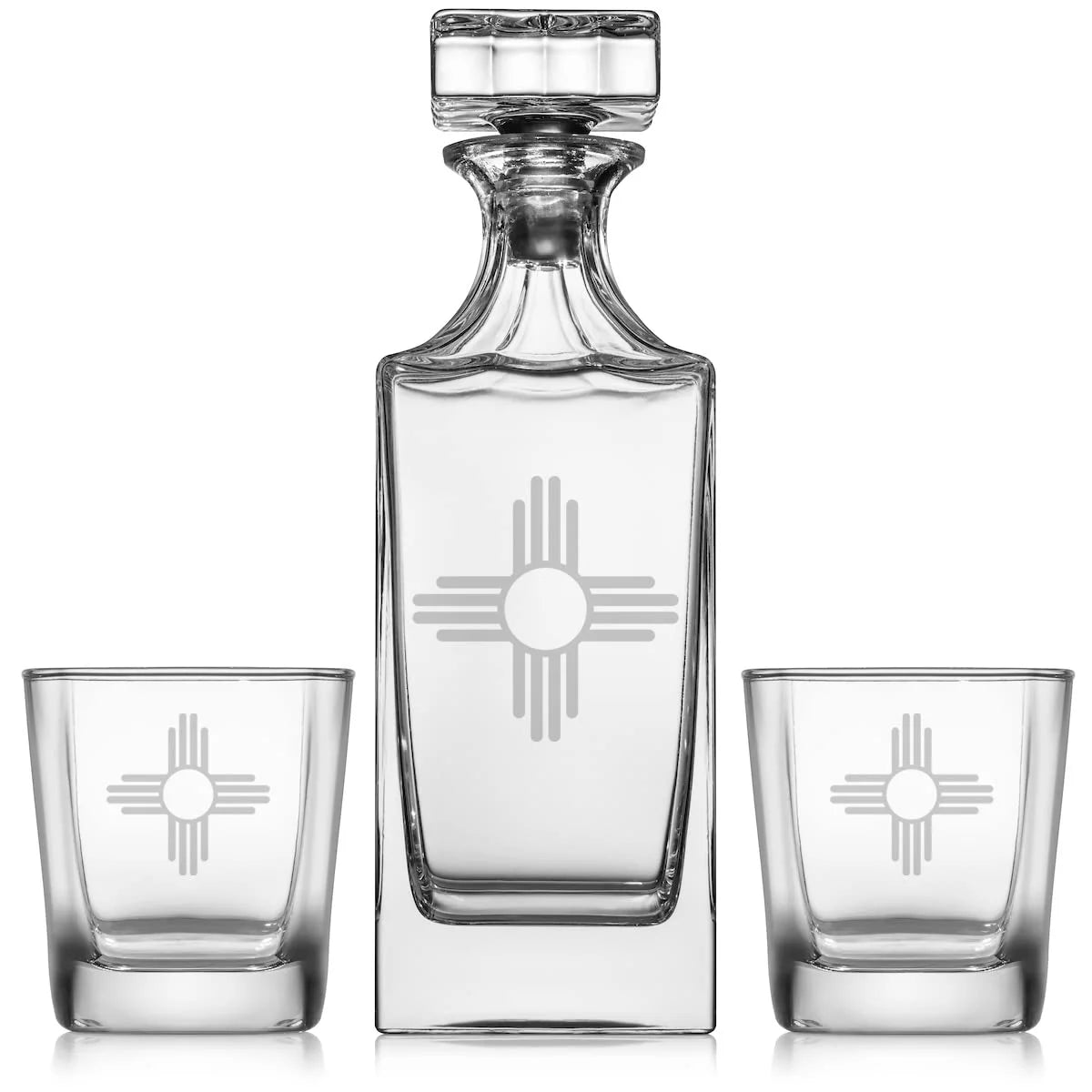 Whiskey Decanter Gift Set With 2 Old Fashioned Rocks Glasses P497