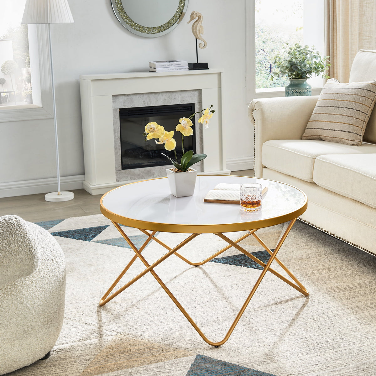 32" Round Glass Coffee Table J800
