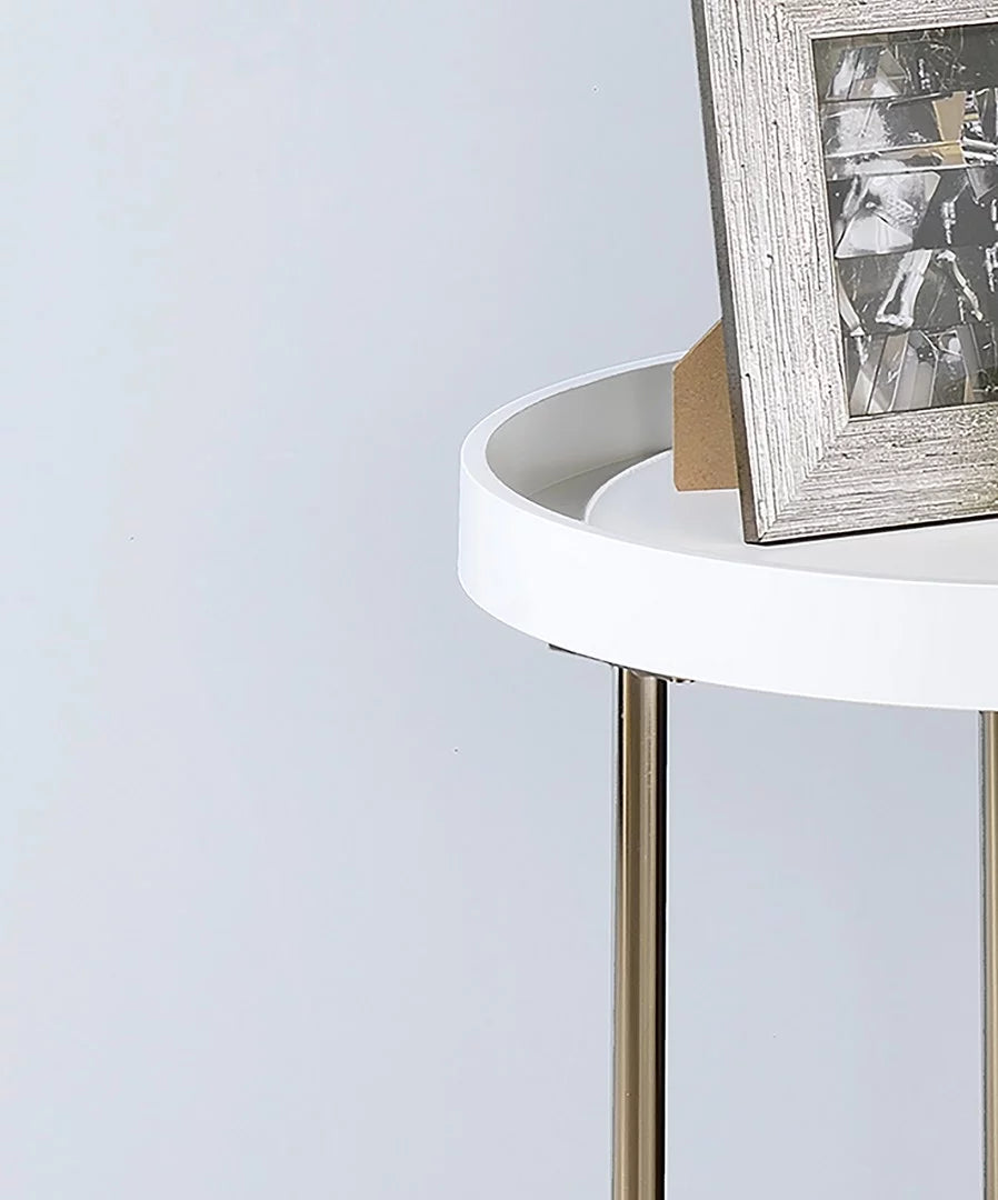 White Mid-Century Side Table with Copper Legs W6520