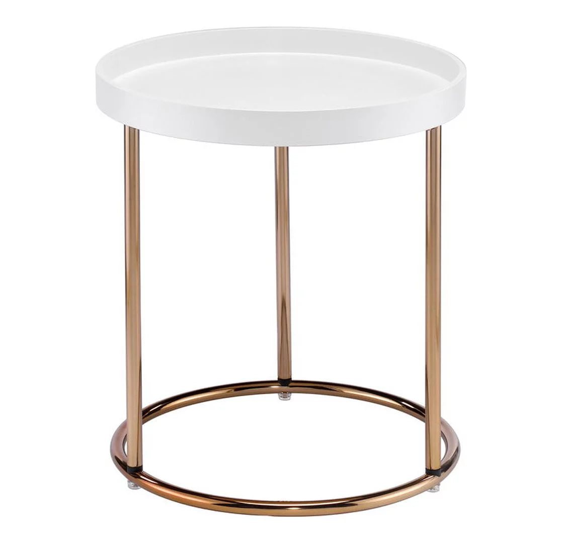 White Mid-Century Side Table with Copper Legs W6520