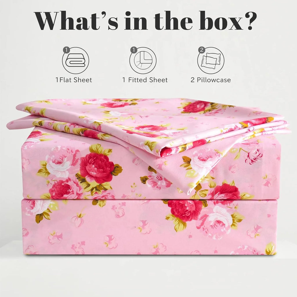 Pink Floral 4 Piece California King Microfiber Sheet Set U4817