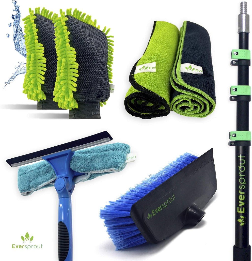 7-to-25 Foot Car Wash Kit with Extension Pole, Scrub Brush, Squeegee, Carwash Mitts, Microfiber Towels W160832