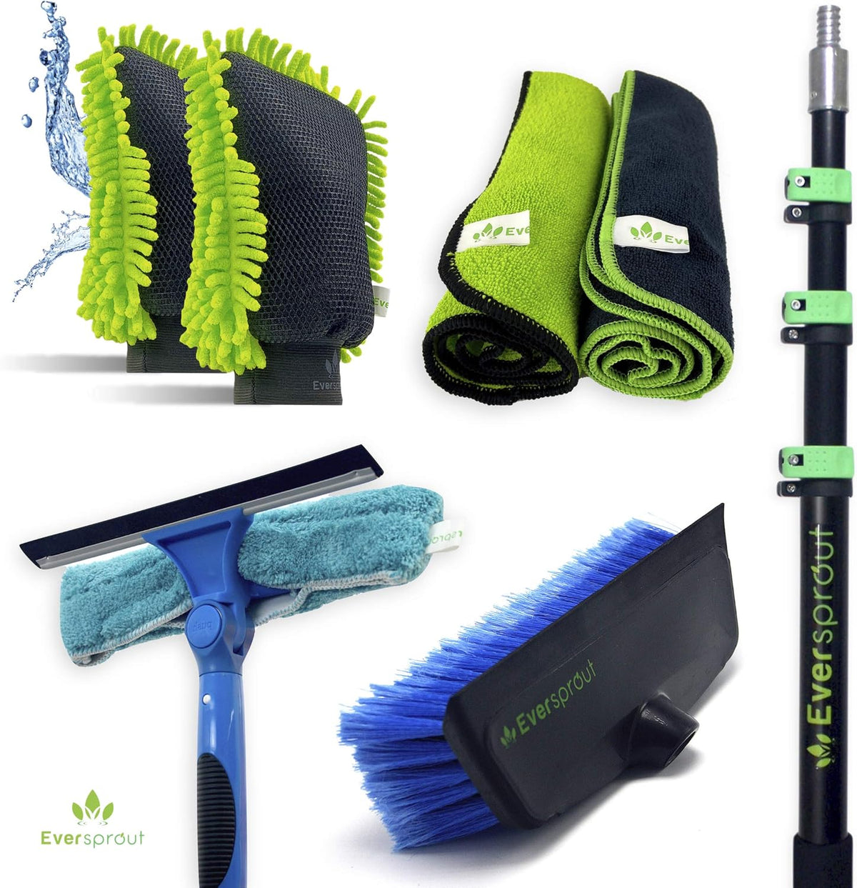 7-to-25 Foot Car Wash Kit with Extension Pole, Scrub Brush, Squeegee, Carwash Mitts, Microfiber Towels W160832