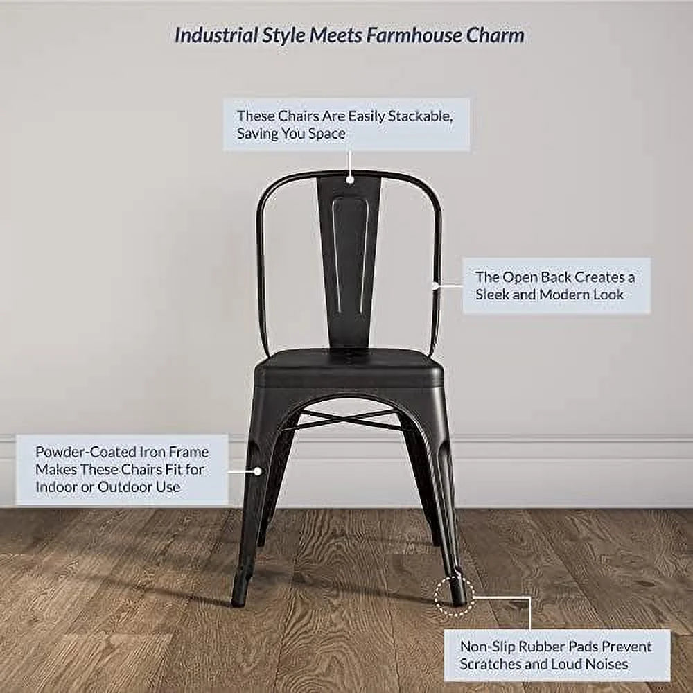 Metal Dining Chairs Set of 4 Stackable Weather Resistant A722