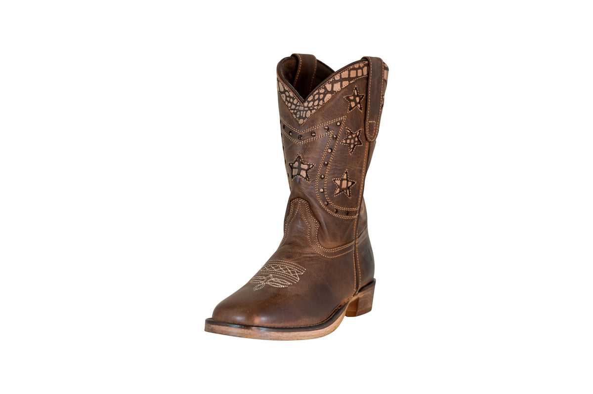 Brown Square Toe Western Boot J828