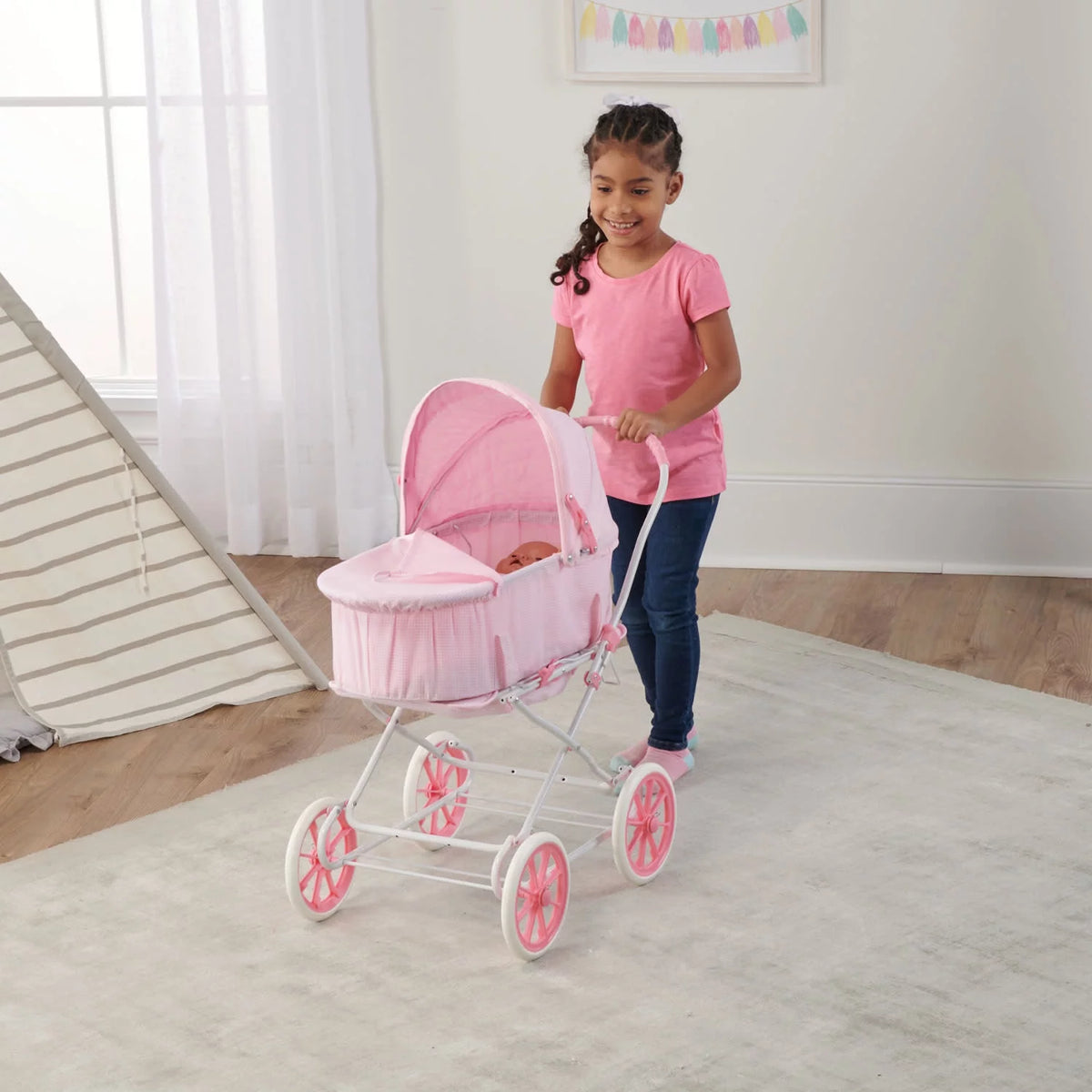 Pink Doll Pram Carrier Stroller O17697