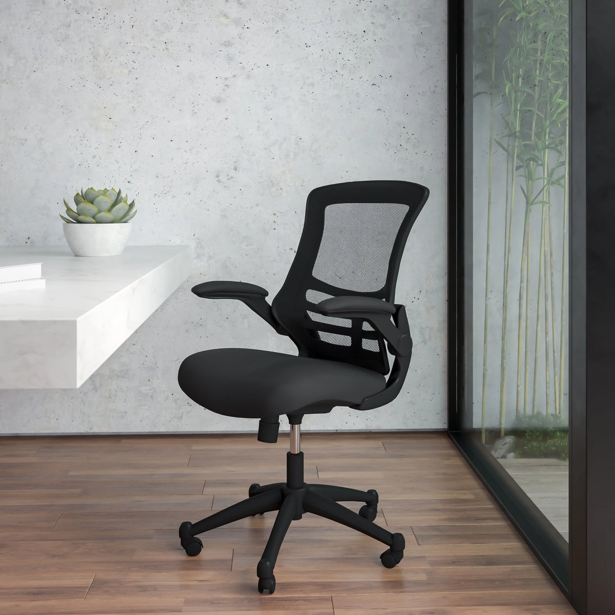 Black Mesh Swivel Ergonomic Task Office Chair with Flip-Up Arms K5140