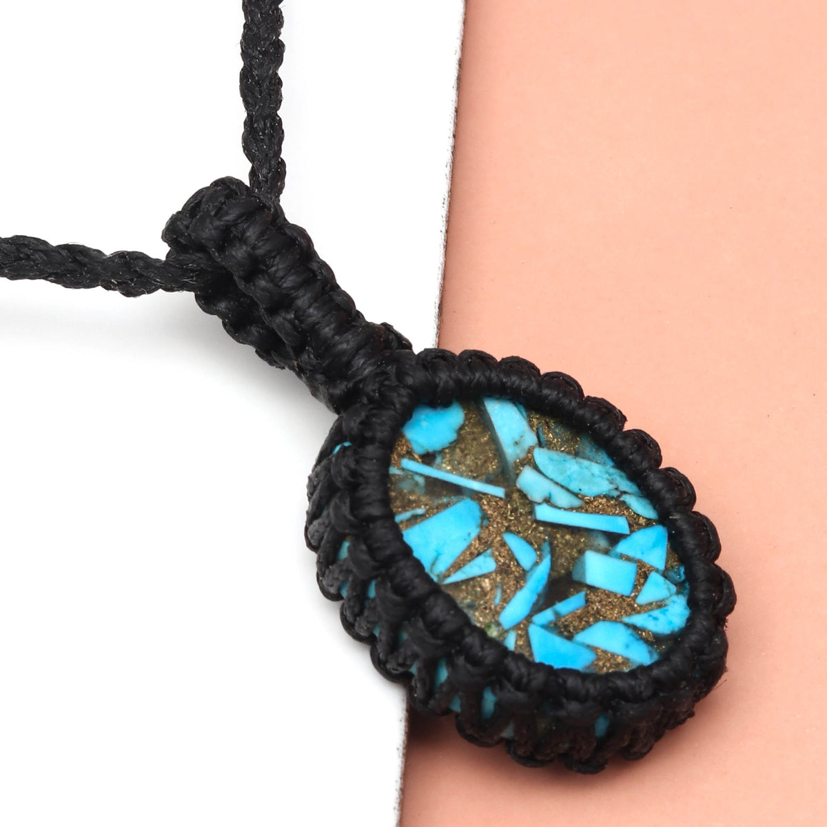 Blue Turquoise Macrame Handmade Jewelry Necklace J59933