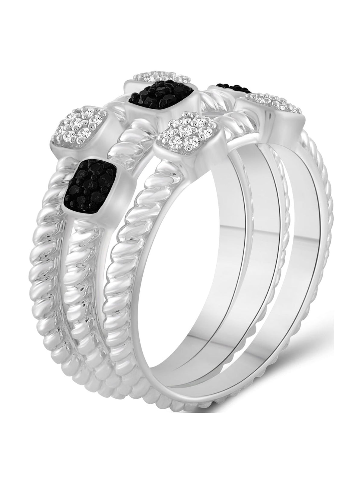 Black And White Diamond Sterling Silver Stackable Ring R19307