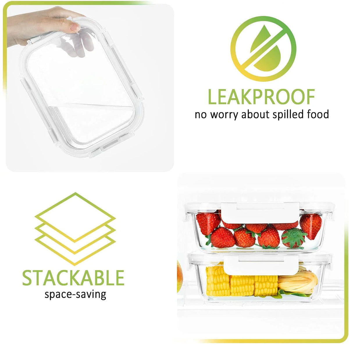 10-Pack 22 Oz Glass Food Storage Containers with Lids U107128