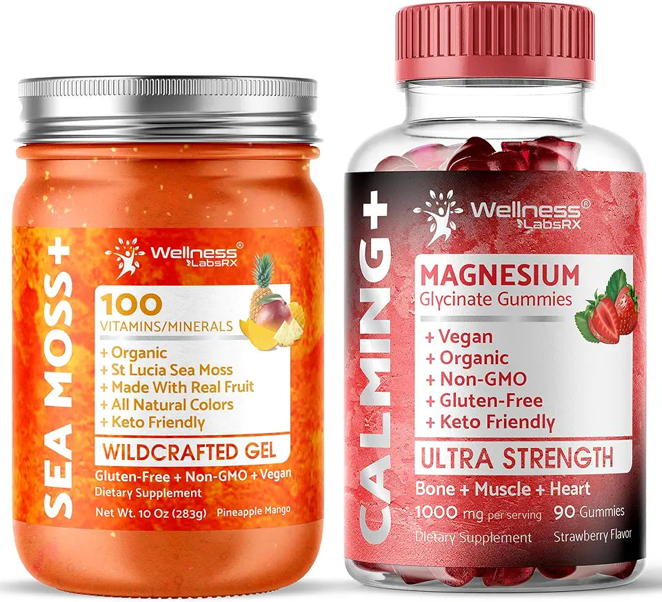 Pineapple Mango Sea Moss Gel and Magnesium Glycinate Gummies O94610
