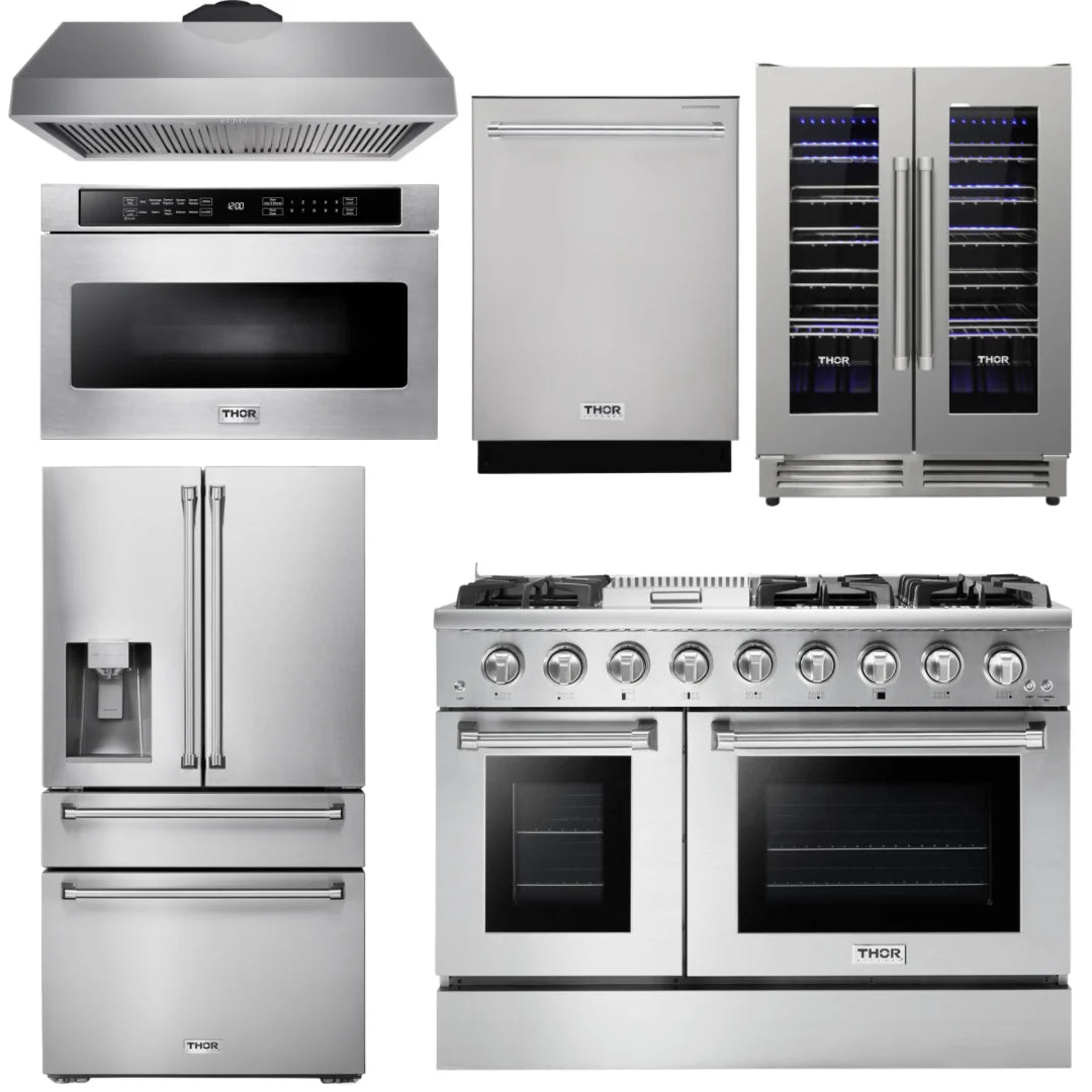 48 Propane Gas Range, Range Hood, Refrigerator, Dishwasher, Microwave, Wine Cooler O2538