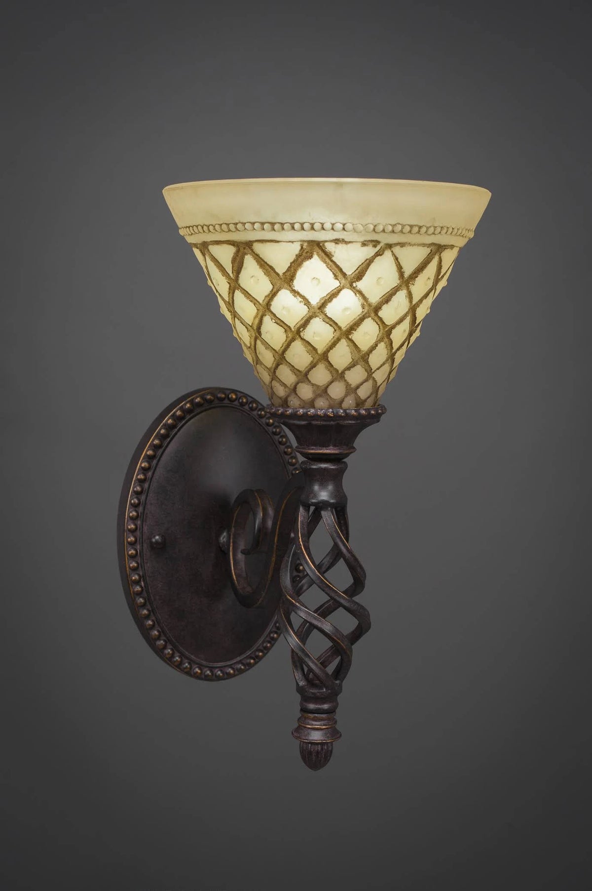 Dark Granite Finish Wall Sconce with Chocolate Icing Glass E590
