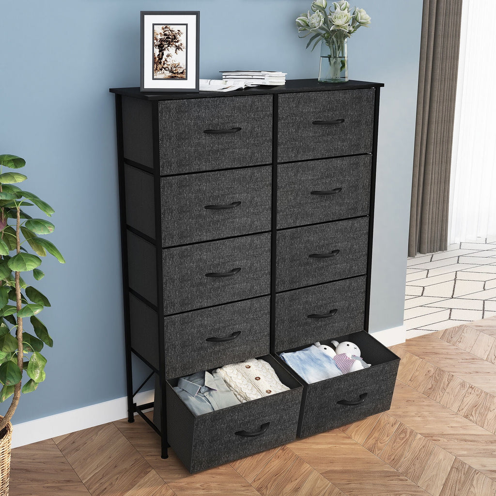 Black Grey 10 Drawer Fabric Dresser D915