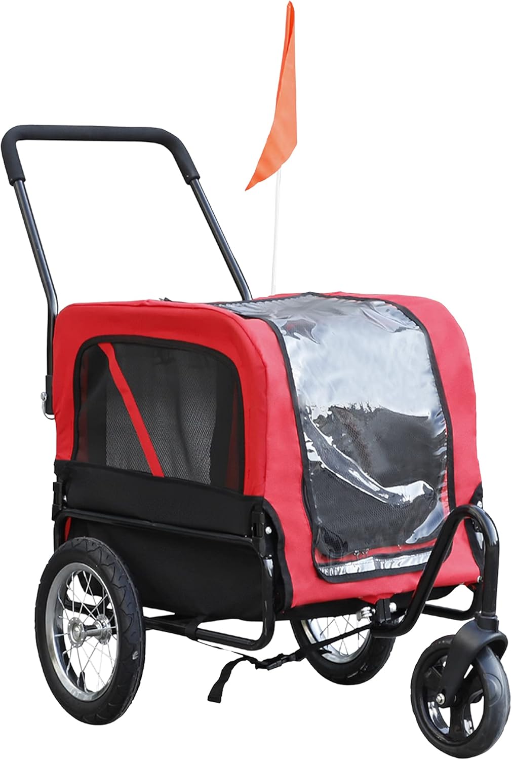 Red Dog Bike Trailer Pet Stroller Cart Wagon Cargo Carrier with 360-Degree Swivel Wheels O235