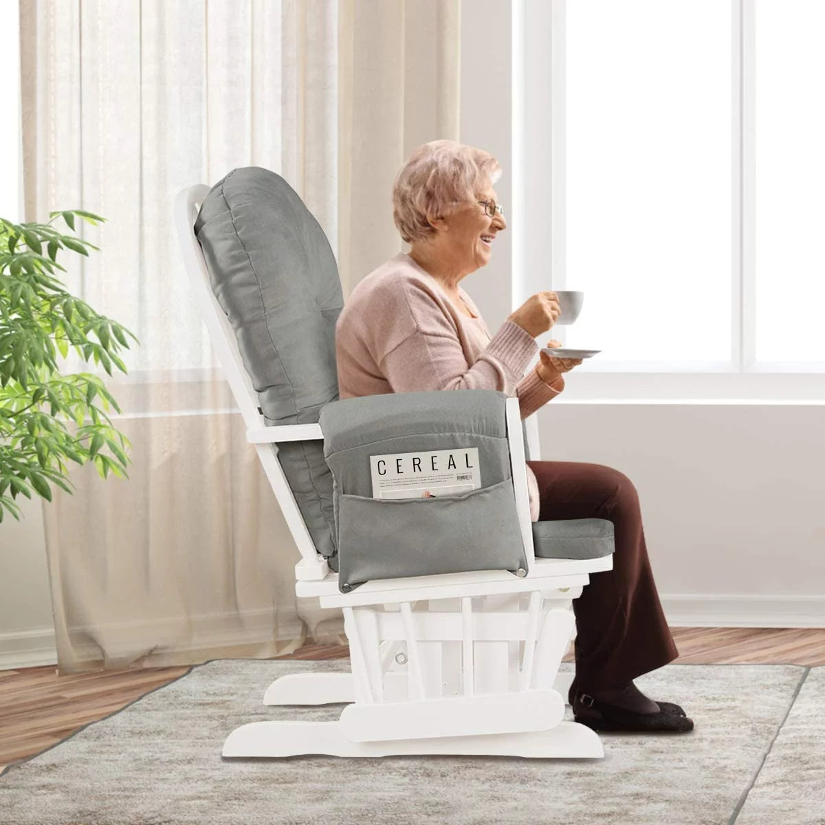 Light Gray Upholstered Glider with Ottoman Y16728