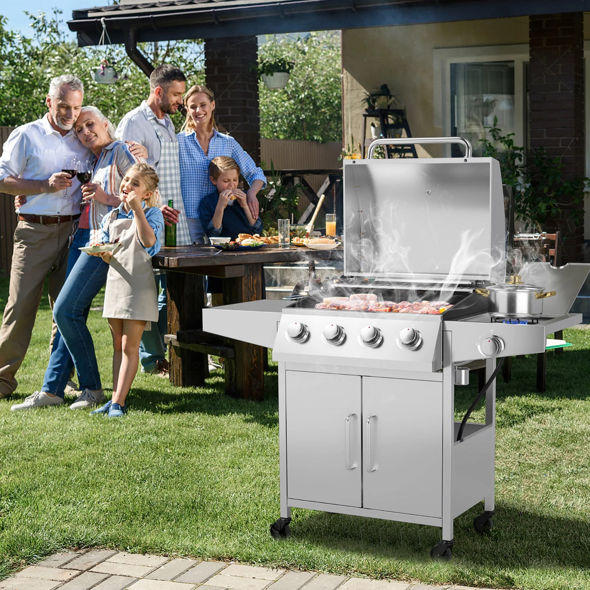5-Burner Propane Gas BBQ Grill with Side Burner E506879