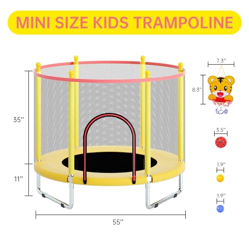 55" Trampoline with Safety Enclosure Net and Basketball Hoop K34568