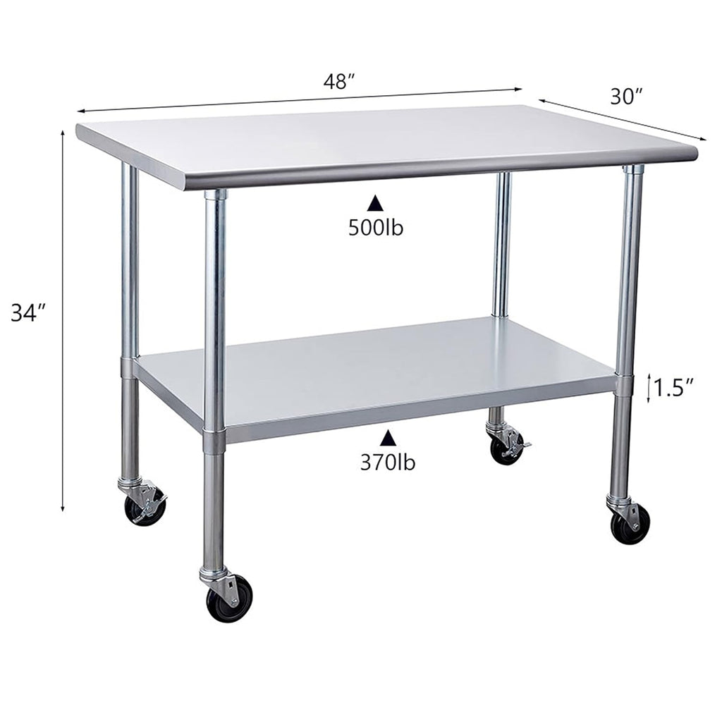 Stainless Steel Table 24 x 48 Inches with Caster Wheels and Undershelf N59874